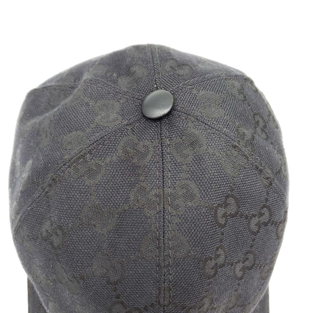 100% Authentic Gucci Cap Black Canvas Leather Hat Unisex - Picture 6 of 11